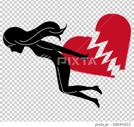 割れたハートマークと身投げする女性のシルエットの自殺イメージの抽象的なイラスト 割れたハートマークと身投げする女性のシルエットの自殺イメージの抽象的なイラスト 88645832