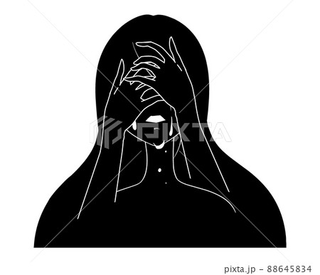 顔を覆う泣く女性のシンプルな黒色のイラスト 88645834