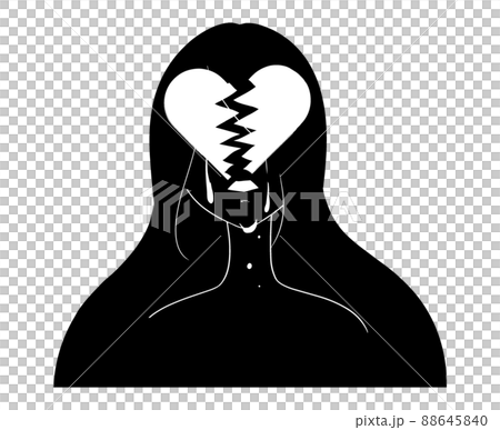 Abstract illustration of a woman shedding black tears and a depressed image of a broken heart 88645840
