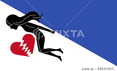 身投げする女性のシルエットと割れたハートの自殺イメージの抽象的なイラスト 88645855