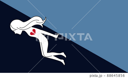 身投げする女性のシルエットと割れたハートの自殺イメージの抽象的なイラスト 88645856