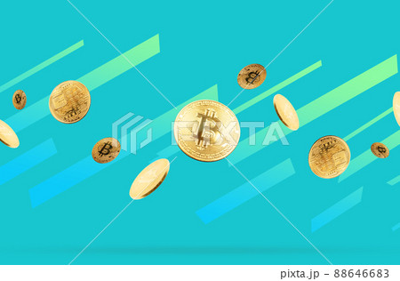 Bitcoins on a turquoise background with stripes. The concept of cryptocurrency, mining and virtual trading Bitcoins on a turquoise background with stripes. The concept of cryptocurrency, mining and virtual trading 88646683