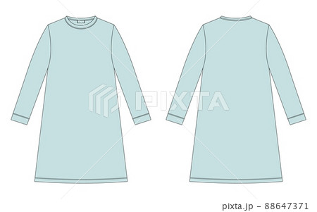 Nightdress technical sketch. Cotton chemise for children. Nightgown. Mint color. 88647371