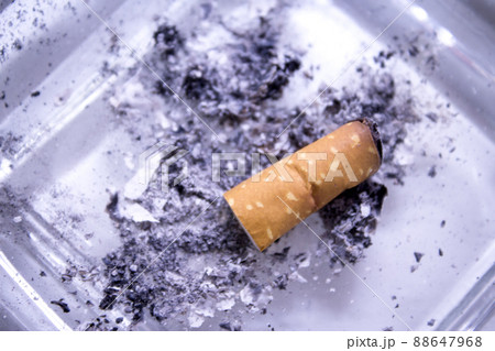 Cigarette consumed in an ashtray with ashes 88647968