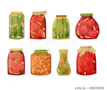 Vector set of illustrations of jars with pickles. Preparations for the winter. Vector set of illustrations of jars with pickles. Preparations for the winter. 88648068