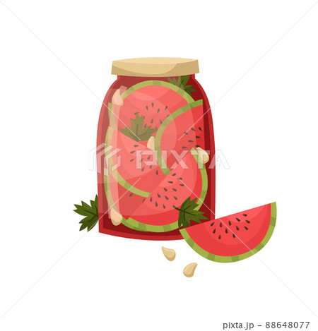 Vector illustration of a jar with pickled watermelon. Preparations for the winter. 88648077