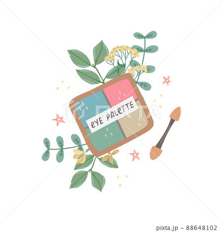 Vector illustration of eye shadow with applicator and floral decor. 88648102