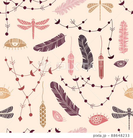 Vector seamless pattern with boho illustrations. Bohemian background in the simple style. 88648233