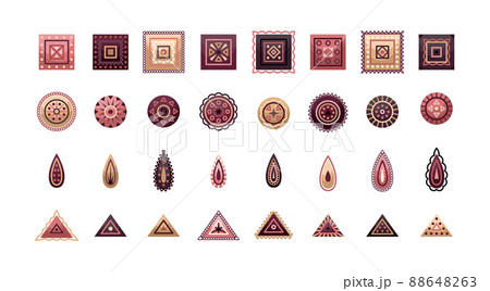 Set of vector boho ornaments with geometric elements. Flat style 88648263