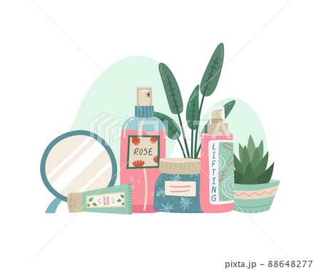 Vector illustration with cosmetics for face care. Home cosmetic care. Vector illustration with cosmetics for face care. Home cosmetic care. 88648277
