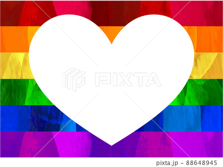 カラフルな虹色のイラスト、ハートの旗のフレーム、背景素材_LGBT_LGBTQ 88648945