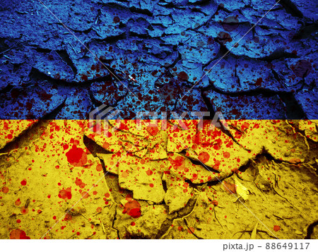 Flag of Ukraine on the cracked ground 88649117