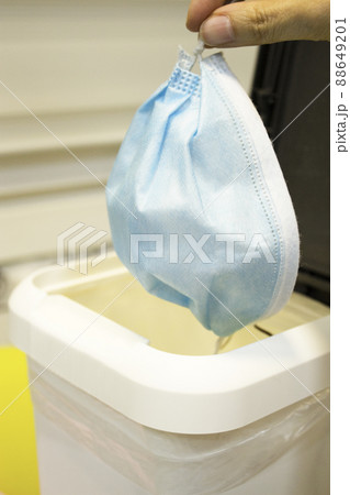 Throwing surgical mask for protection of covid19 virus in the trash Throwing surgical mask for protection of covid19 virus in the trash 88649201