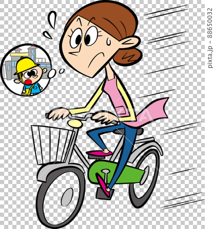 園児を思いながら自転車を一生懸命漕ぐエプロン姿の女性 園児を思いながら自転車を一生懸命漕ぐエプロン姿の女性 88650032