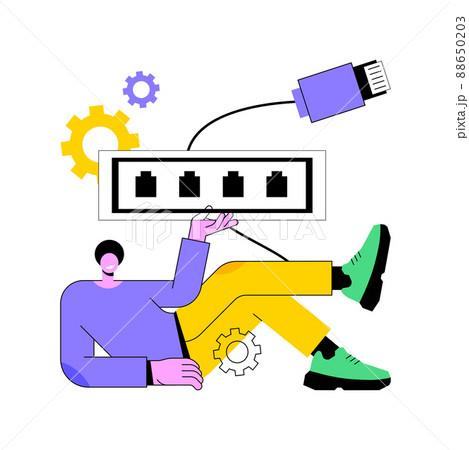 Ethernet abstract concept vector illustration. LAN connection, ethernet technology, network system, hardware industry, web infrastructure, wired device abstract metaphor. Ethernet abstract concept vector illustration. LAN connection, ethernet technology, network system, hardware industry, web infrastructure, wired device abstract metaphor. 88650203