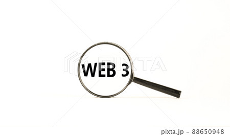 WEB 3 symbol. Concept words WEB 3. Magnifying glass. Beautiful white table, white background. Copy space. Business, technology and WEB 3.0 web3 concept. WEB 3 symbol. Concept words WEB 3. Magnifying glass. Beautiful white table, white background. Copy space. Business, technology and WEB 3.0 web3 concept. 88650948