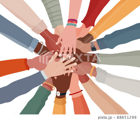 Group hands on top of each other of diverse multi-ethnic and multicultural people.Diversity people.Diverse culture.Racial equality.Concept of teamwork community and cooperation.Oneness 88651299