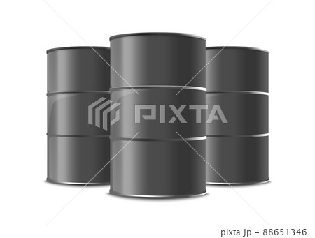 Industrial black metal barrels group realistic vector illustration isolated. Industrial black metal barrels group realistic vector illustration isolated. 88651346