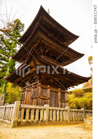 秋の信州青木村 紅葉の大法寺 国宝三重塔 秋の信州青木村 紅葉の大法寺 国宝三重塔 88651747