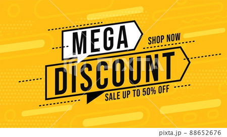 Mega discount banner with up to 50 percent price off. Sale poster offer to shop now. Clearance closeout material layout for business promotion campaign, online store marketplace. Vector illustration 88652676
