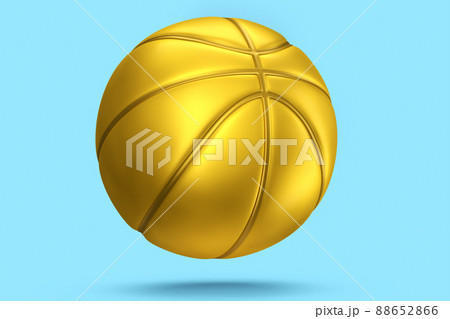 Gold basketball ball isolated on blue background. 3d rendering of sport accessories for team playing 88652866