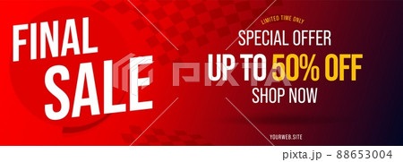 Final sale special offer up to 50 percent off header banner. Shop now promotion limited time only great discount red advertisement template design with website address vector illustration 88653004