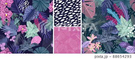 Set of four tropical seamless patterns, hand drawn 88654293