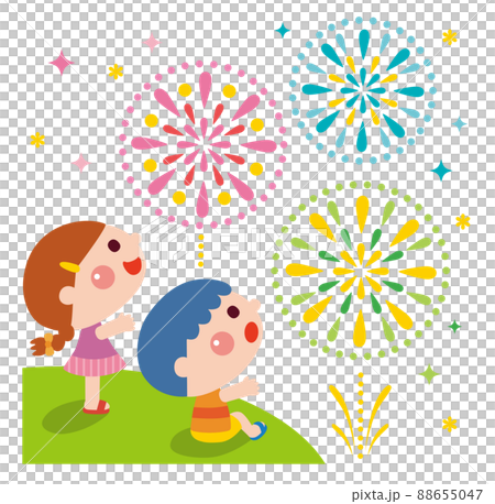 花火を観る子どもたち 88655047