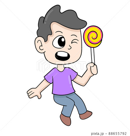 excited faced boy holding a lollipop, doodle icon image kawaii 88655792
