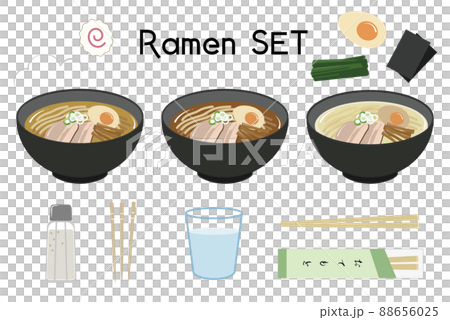 ラーメンとトッピングなどのイラストセット 88656025
