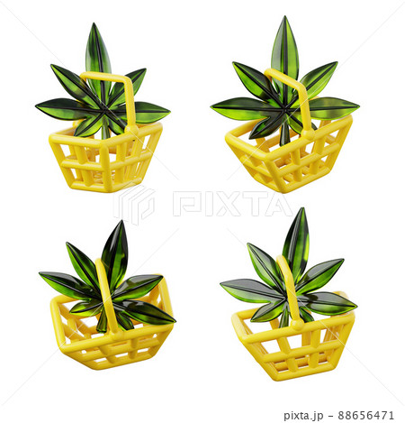 Cannabis Leaf In Shopping Basket 3d Icon のイラスト素材