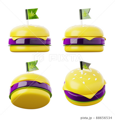 Burger with cannabis cbd oil medical marijuana 3D icon concept illustration. 88656534