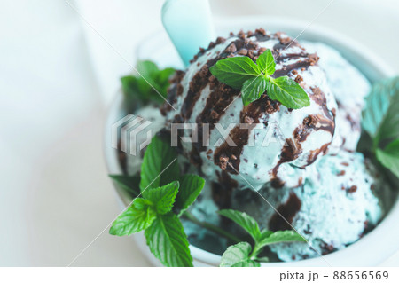 チョコミントアイスクリーム　夏のスイーツイメージ素材 88656569