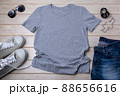 Mens T-shirt mockup with black watch and sunglasses 88656616