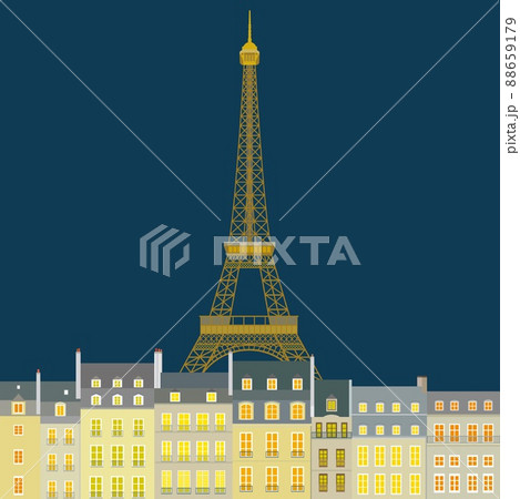 パリ Paris エッフェル塔 Tour Eiffel 夜景 街並みのイラスト素材