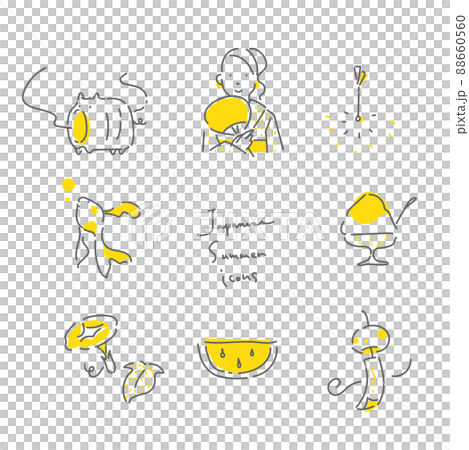 Freehand hand-painted Japanese summer illustration set Fashionable and weak line drawing illustration 88660560