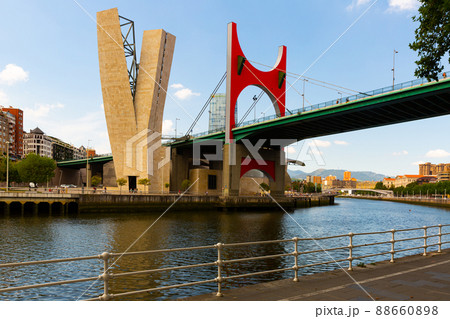 Modern bridge of La Salve crossing nervion river at Bilbao Modern bridge of La Salve crossing nervion river at Bilbao 88660898