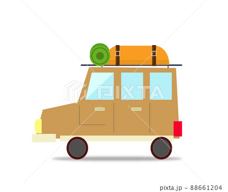 車とキャンプ 荷物を運ぶ 荷台と旅 イラストのイラスト素材 6614