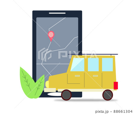 車とスマホのマップ ドライブ イラスト 車とスマホのマップ ドライブ イラスト 88661304