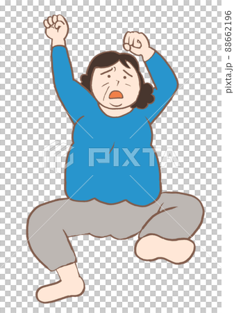 Illustration of a woman with schizophrenia who is in a state of depression and flutters her limbs 88662196