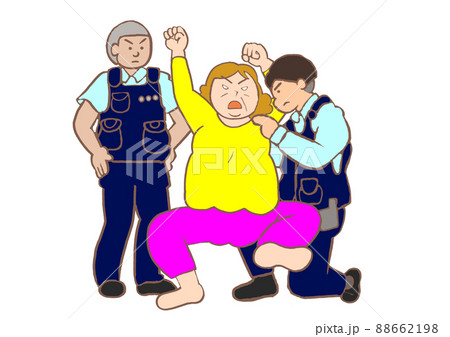 警察官通報 精神保健福祉法23条 警察官にとり押さえられ激怒する双極性障害の女性のイラスト 警察官通報 精神保健福祉法23条 警察官にとり押さえられ激怒する双極性障害の女性のイラスト 88662198