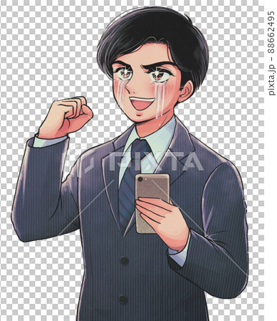 昭和の漫画風・スマホを持って感動する熱血サラリーマン 88662495