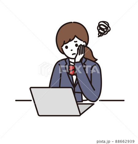 パソコンの前で悩んでいる学生服の女子高生 88662939