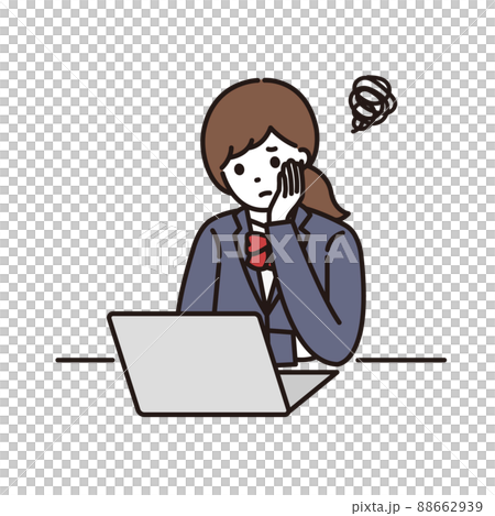 パソコンの前で悩んでいる学生服の女子高生 88662939