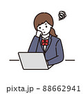 パソコンの前で頬杖をつき悩んでいる学生服の女子高生 88662941