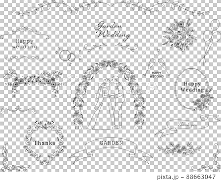 Wedding frame line drawing with characters 88663047