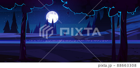River with rocky shore and trees at night River with rocky shore and trees at night 88663308