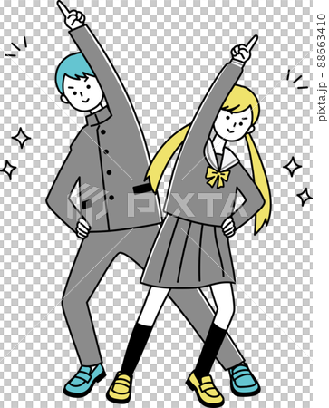 全身指向姿勢線的男女學生 全身指向姿勢線的男女學生 88663410