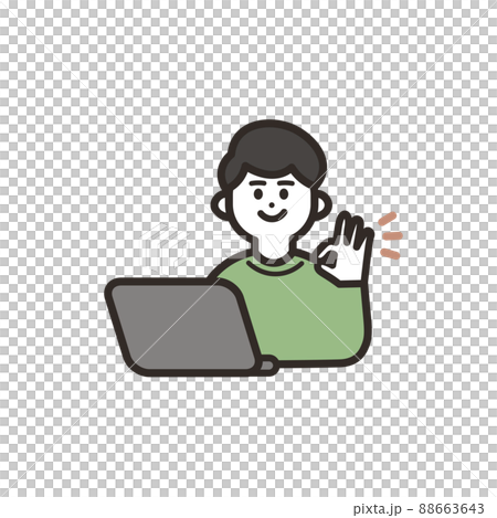 A man doing an OK pose using a PC - Stock Illustration [88663643] - PIXTA