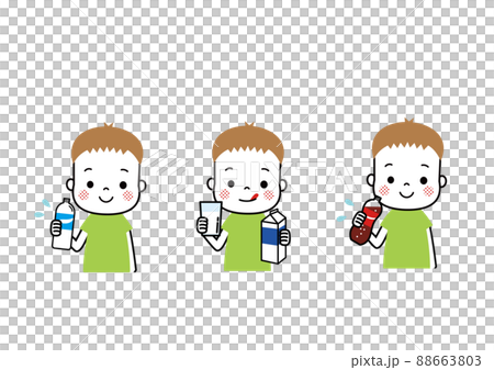 牛乳、コーラ、水　いろんな飲み物を飲む男の子 88663803